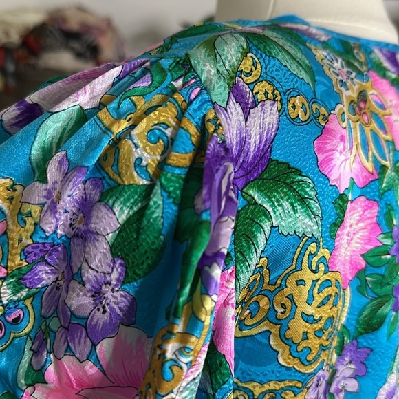 DIANE FREIS Vintage 80s Silk Jacquard Skirt Blouse Set 2 Piece Floral Bohemian - Picture 12 of 17